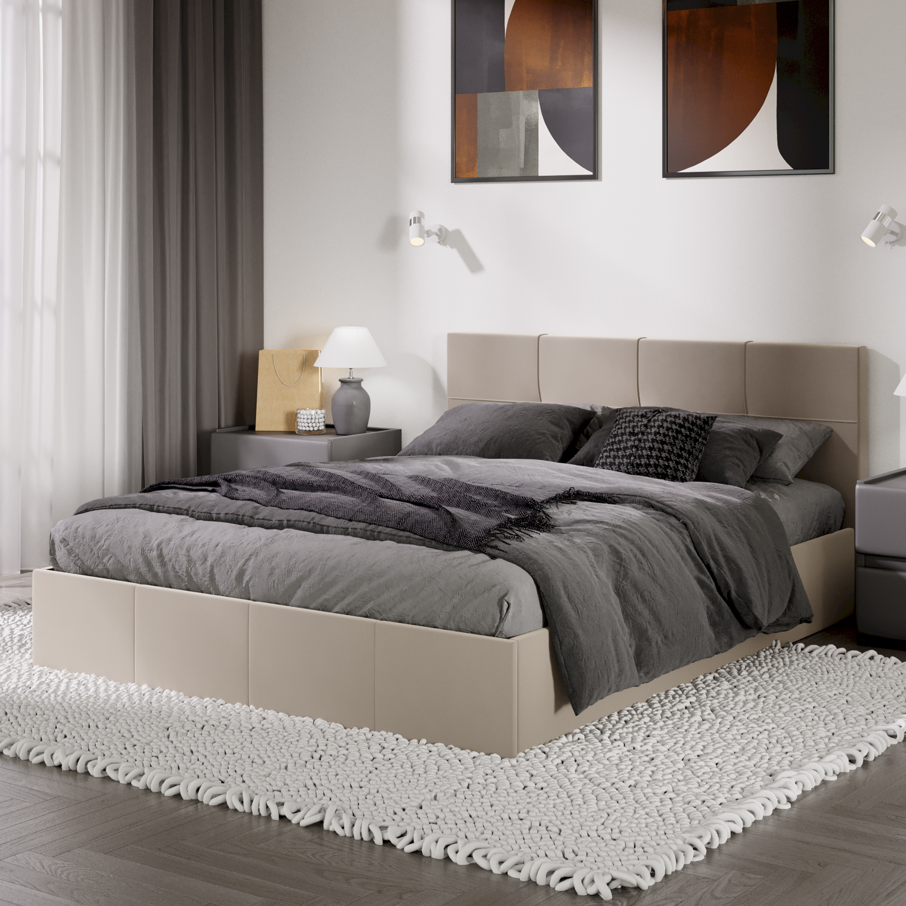 Двуспальная кровать ТриЯ Лора с ПМ 160x200 (велюр Confetti Cream) — фото 6