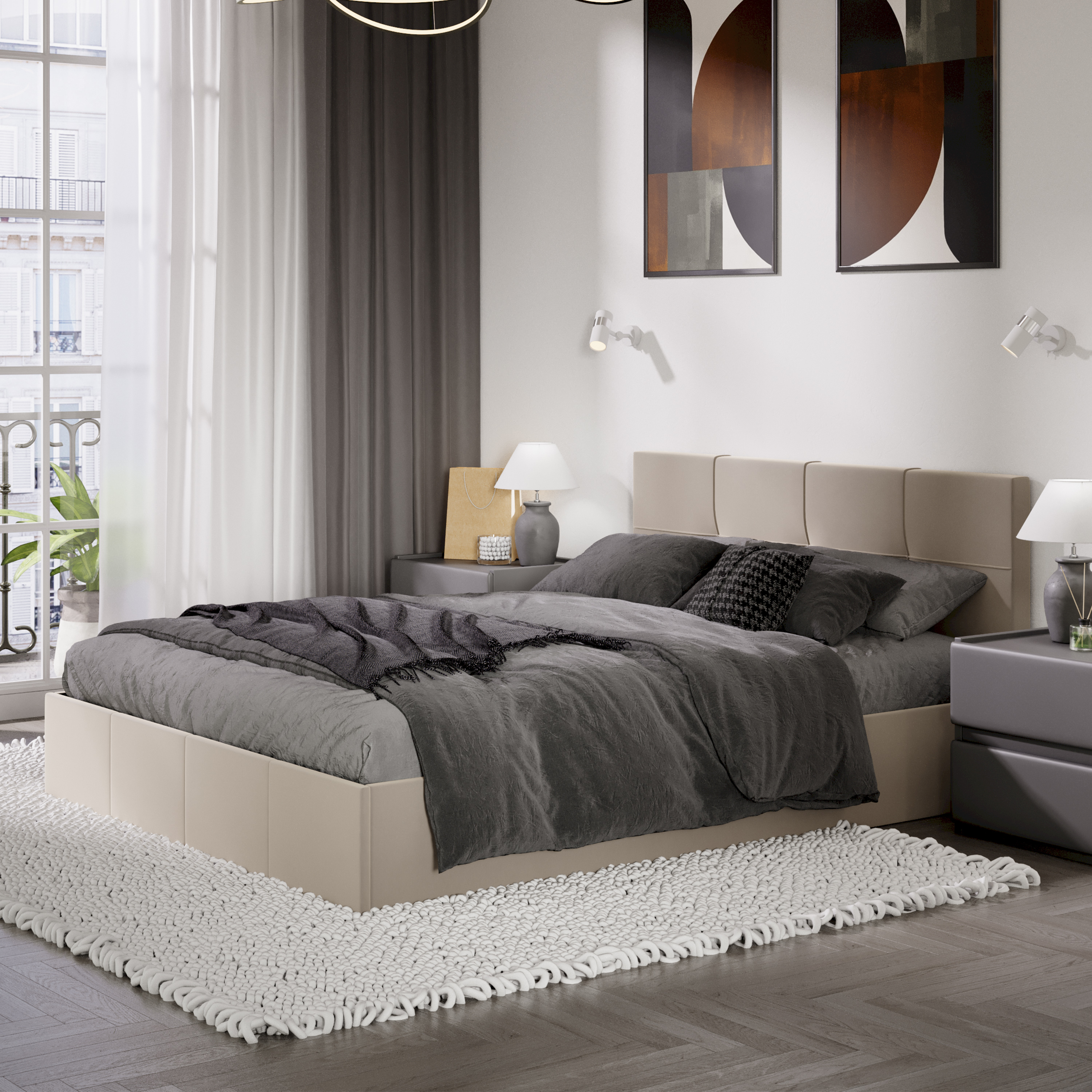 Двуспальная кровать ТриЯ Лора с ПМ 160x200 (велюр Confetti Cream) — фото 5