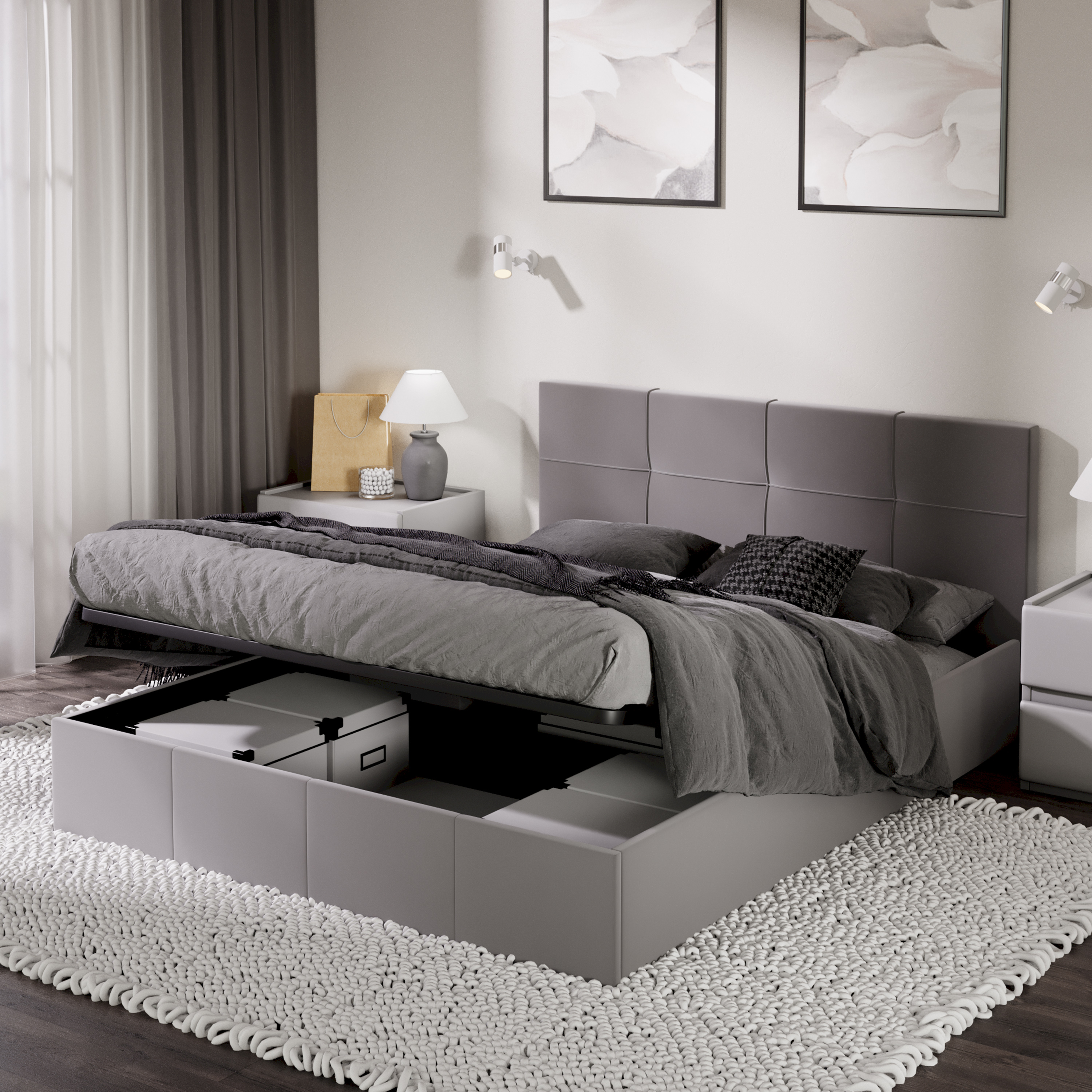 Двуспальная кровать ТриЯ Лора с ПМ 160x200 (велюр Confetti Silver) — фото 5