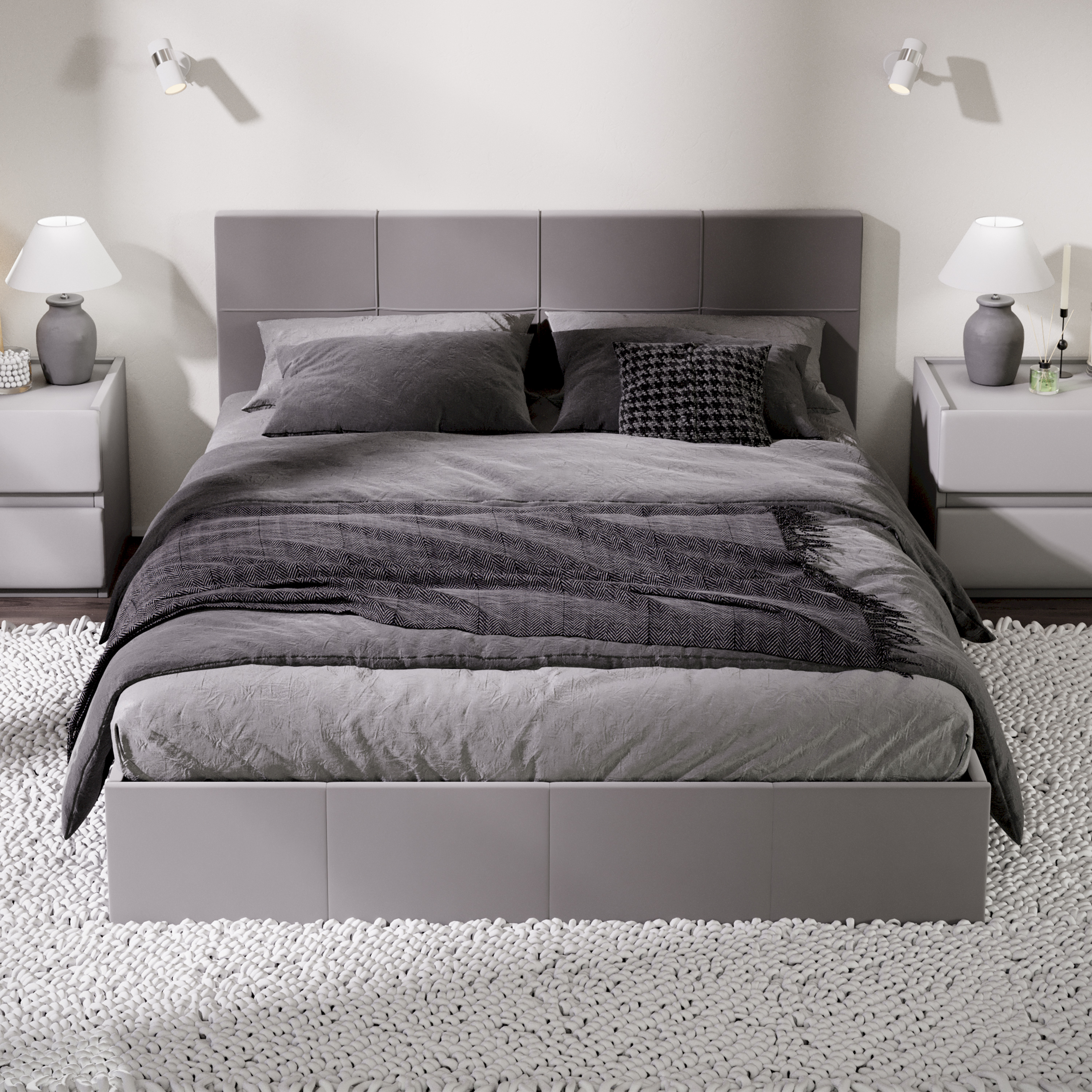 Двуспальная кровать ТриЯ Лора с ПМ 160x200 (велюр Confetti Silver) — фото 6