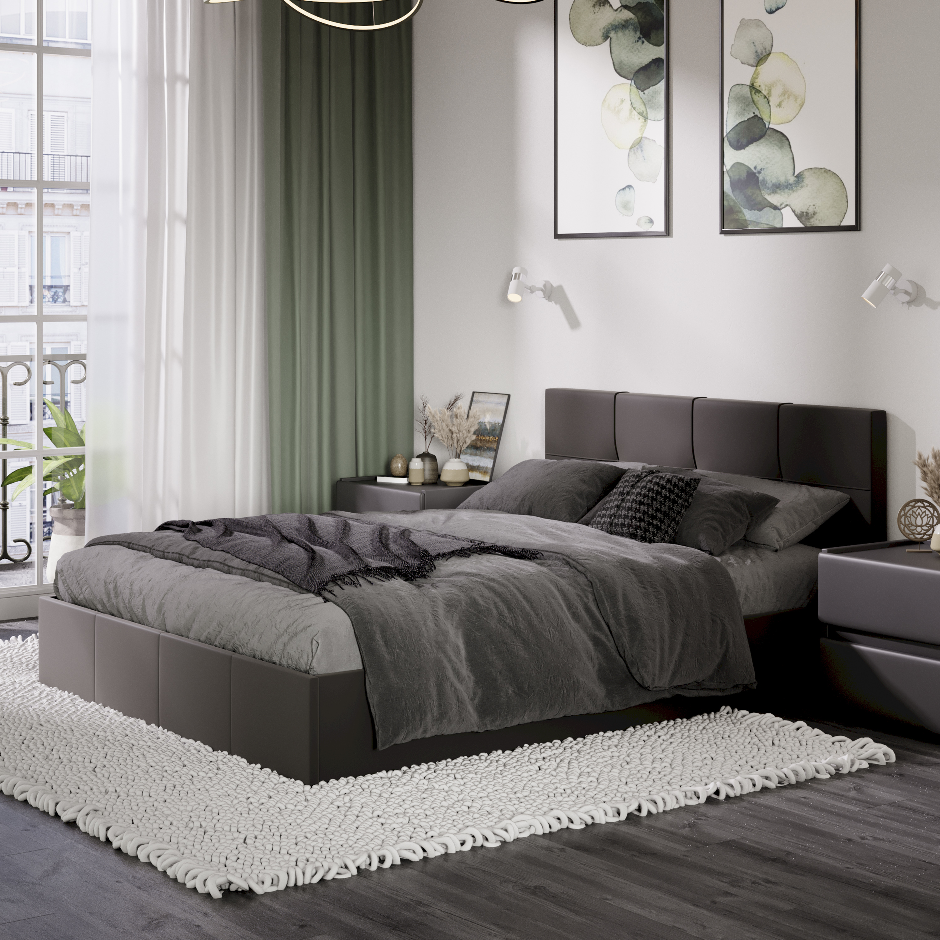 Двуспальная кровать ТриЯ Эмма с ПМ 160x200 (велюр Confetti Stone) — фото 5