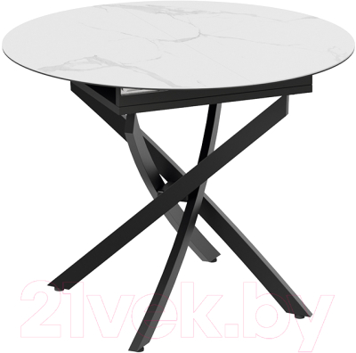 Обеденный стол ТриЯ Бергамо тип 1 (черный муар/стекло матовое белый мрамор)