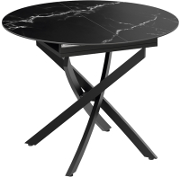 Обеденный стол ТриЯ Бергамо тип 1 (черный муар/стекло матовое черный мрамор) - 