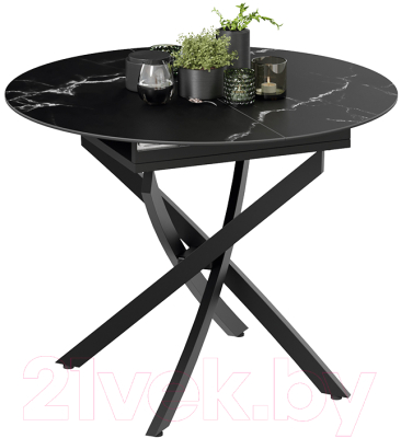 Обеденный стол ТриЯ Бергамо тип 1 (черный муар/стекло матовое черный мрамор)