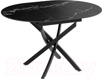 Обеденный стол ТриЯ Бергамо тип 1 (черный муар/стекло матовое черный мрамор)