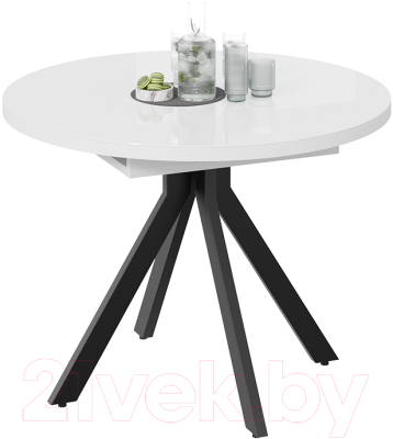 Обеденный стол ТриЯ Стокгольм тип 1 (черный муар/стекло глянцевое белое)