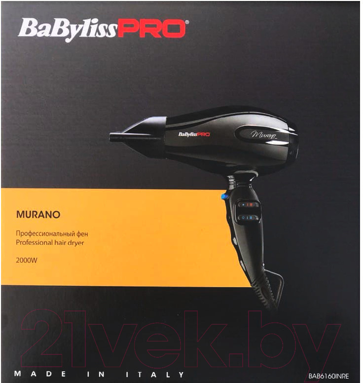 Профессиональный фен BaByliss Pro Murano Ionic Compact / BAB6160INRE