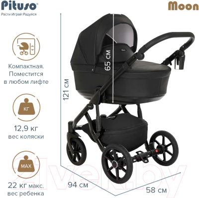 Детская универсальная коляска Pituso Moon 2 в 1 / M020 (черный)