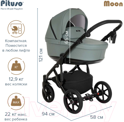 Детская универсальная коляска Pituso Moon 2 в 1 / M023 (бирюзовый)