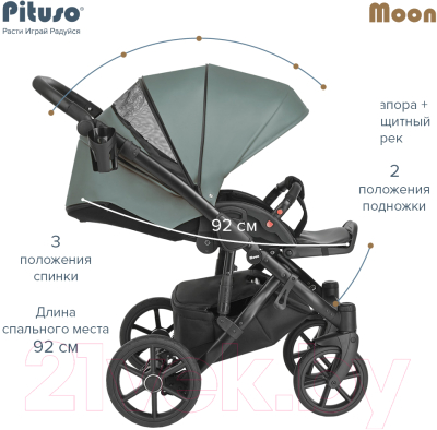 Детская универсальная коляска Pituso Moon 2 в 1 / M023 (бирюзовый)