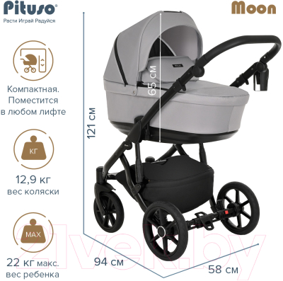 Детская универсальная коляска Pituso Moon 2 в 1 / M01 (черный)