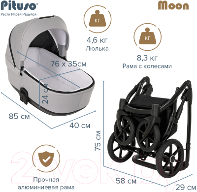 Детская универсальная коляска Pituso Moon 2 в 1 / M01 (черный)