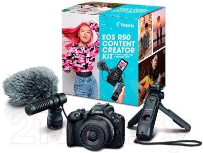 Беззеркальный фотоаппарат Canon EOS R50 Kit RF-S 18-45mm IS STM Creator Kit / 5811C035 (черный)