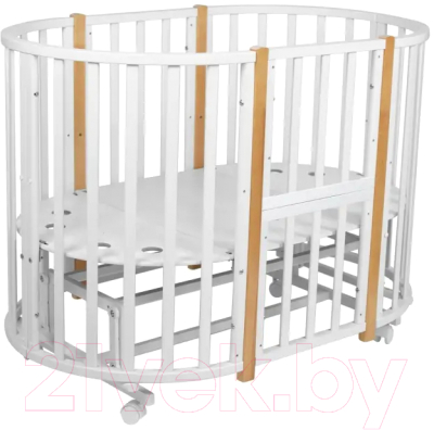 Детская кровать-трансформер INDIGO Born 7 в 1 с поперечным маятником (белый/натуральный New)