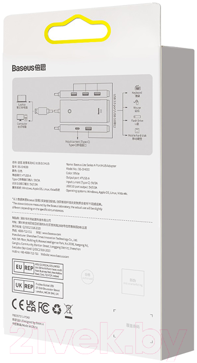 USB-хаб Baseus Lite Series 4-Port Type-C HUB Adapter / WKQX030301 (черный) — фото 6
