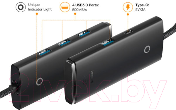 USB-хаб Baseus Lite Series 4-Port Type-C HUB Adapter / WKQX030401