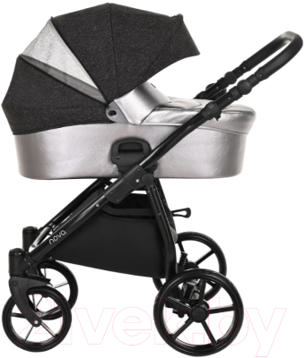 Детская универсальная коляска Tutis Novo 2 в 1 / 1142289 (кожа жемчужный металлик/черный светоотражающий принт)