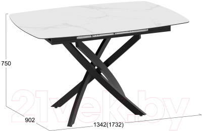 Обеденный стол ТриЯ Манхеттен Т1 (черный муар/стекло матовое белый мрамой)