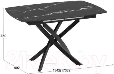 Обеденный стол ТриЯ Манхеттен Т1 (черный муар/стекло матовое черный мрамор)
