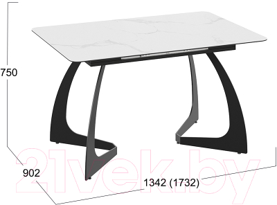 Обеденный стол ТриЯ Конкорд тип 2 (черный муар/стекло матовое белый мрамор)