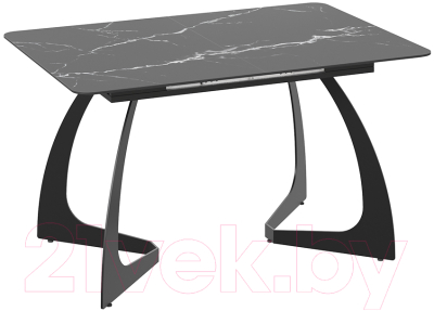 Обеденный стол ТриЯ Конкорд тип 2 (черный муар/стекло матовое черный мрамор)