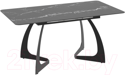 Обеденный стол ТриЯ Конкорд тип 2 (черный муар/стекло матовое черный мрамор)