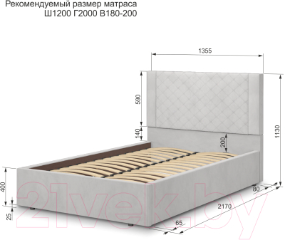 Полуторная кровать Аквилон Женева-1 12 ПМ (конфетти сильвер)