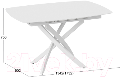 Обеденный стол ТриЯ Манхеттен Т1 (белый муар/стекло матовое белое)