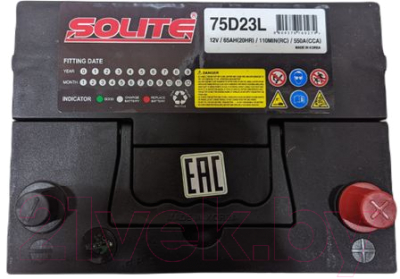 Автомобильный аккумулятор Solite 550A 75D23L B/H (65 А/ч)