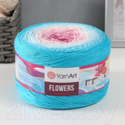 Пряжа для вязания Yarnart Flowers 55% хлопок, 45% полиакрил 294  / 9599355 (1000м, розовый/бирюзовый)