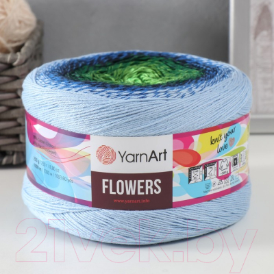 Пряжа для вязания Yarnart Flowers 55% хлопок, 45% полиакрил 306 / 9599360 (1000м, голубой/зеленый)