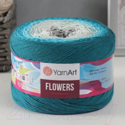 Пряжа для вязания Yarnart Flowers 55% хлопок, 45% полиакрил 289 / 9599352 (1000м, морской/бирюза)