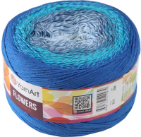 Пряжа для вязания Yarnart Flowers 55% хлопок, 45% полиакрил 299 / 9599357 (1000м, темно-голубой/бирюзовый) - 