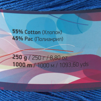 Пряжа для вязания Yarnart Flowers 55% хлопок, 45% полиакрил 299 / 9599357 (1000м, темно-голубой/бирюзовый)
