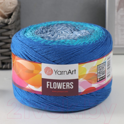 Пряжа для вязания Yarnart Flowers 55% хлопок, 45% полиакрил 299 / 9599357 (1000м, темно-голубой/бирюзовый)