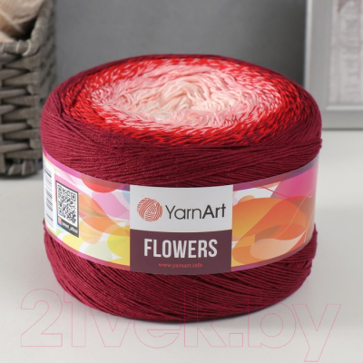 Пряжа для вязания Yarnart Flowers 55% хлопок, 45% полиакрил 269 / 9599344 (1000м, бордовый/красный/белый)