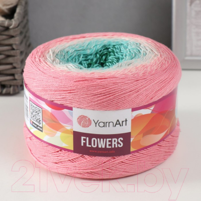 Пряжа для вязания Yarnart Flowers 55% хлопок, 45% полиакрил 292 / 9599354 (1000м, персиковый/айсберг/изумрудный)