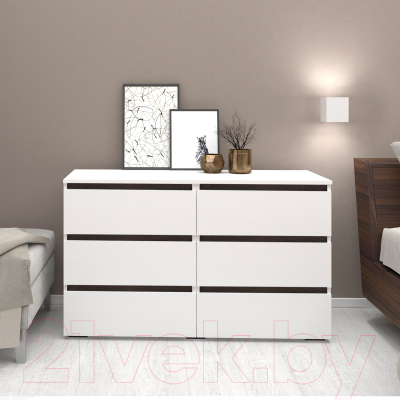 Комод Кортекс-мебель Бари 120 6ш (белый/белый/береза)