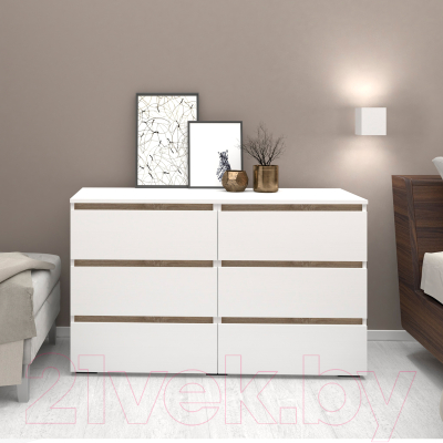 Комод Кортекс-мебель Бари 120 6ш (белый/белый/дуб сонома)