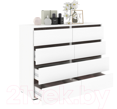 Комод Кортекс-мебель Бари 120 8ш (белый/белый/береза)