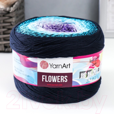 Пряжа для вязания Yarnart Flowers 55% хлопок, 45% полиакрил 254 / 9343811 (1000м, темно-синий/бирюза)