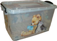 Контейнер для хранения Росспласт Мишка и Котёнок (35л, прозрачный) - 