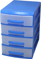 Комод пластиковый Росспласт Мини 4 яруса (темно-голубой/прозрачный) - 