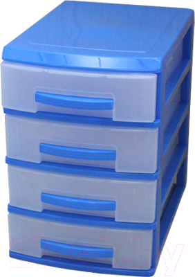 Комод пластиковый Росспласт Мини 4 яруса (темно-голубой/прозрачный)