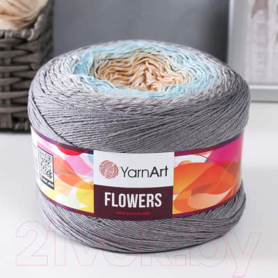 Пряжа для вязания Yarnart Flowers 55% хлопок, 45% полиакрил 268 / 9464956 (1000м, серый/бежевый/белый)