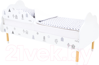 Односпальная кровать детская Бельмарко Stumpa Облако Домики / 10100 (черный/белый)