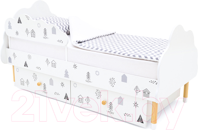 Односпальная кровать детская Бельмарко Stumpa Облако Домики / 10100 (черный/белый)
