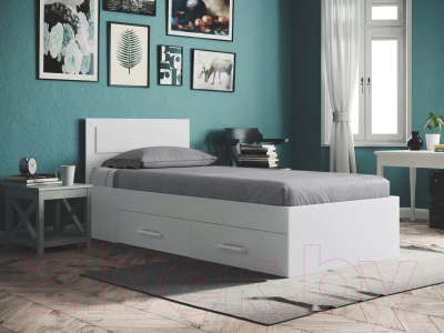 Односпальная кровать Mio Tesoro Абрау с ящиками 90x200 (белый)