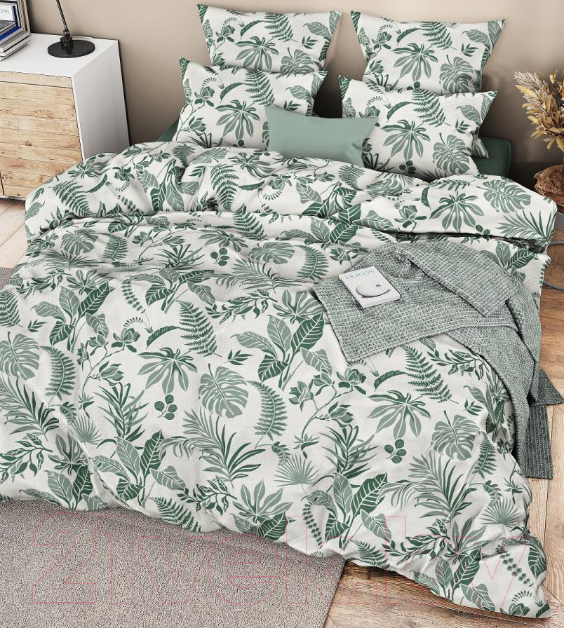 Комплект постельного белья Ночь нежна Зеленые джунгли 1.5 сп 70x70 / 71059-1+71060-1