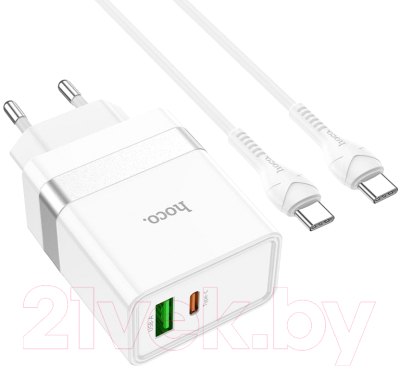 Зарядное устройство сетевое Hoco N21 + кабель Type-C to Type-C (белый)